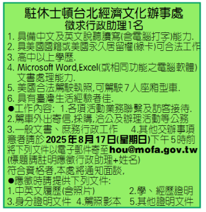徵求行政助理1名